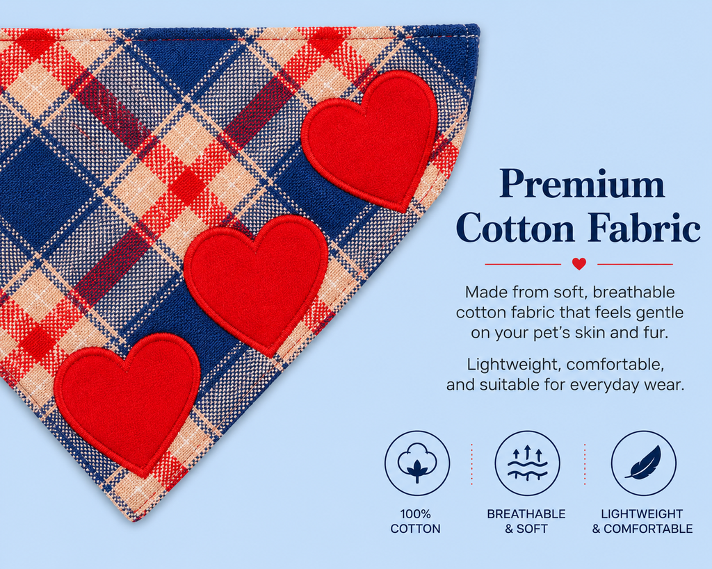 Pet Heart Bandana – Soft Cotton Neck Scarf for Dogs & Cats